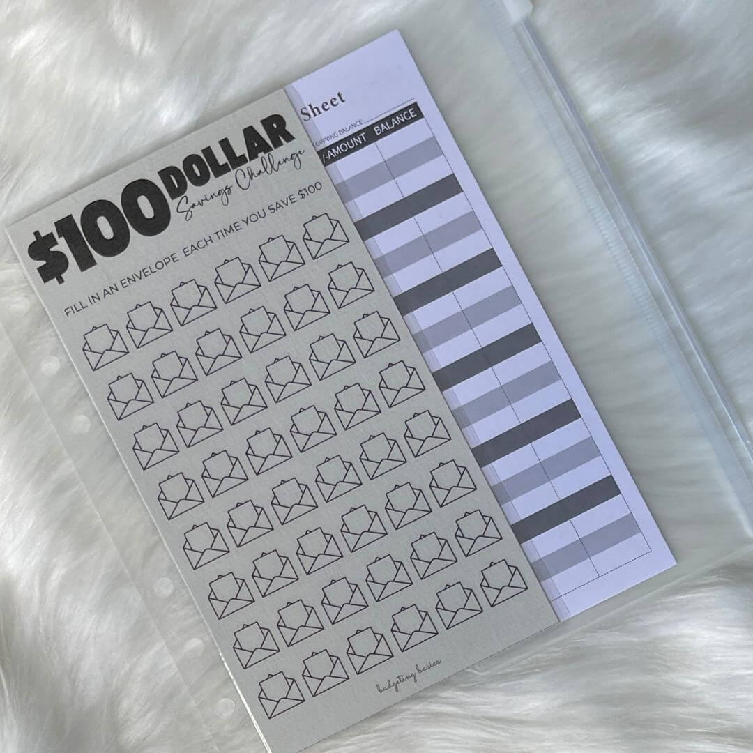$100 Dollar Savings Challenge with Budget Sheet and Cash Envelope exclusively available at Budgeting Basics Trinidad and Tobago