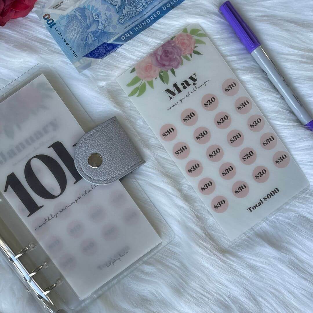 10k Savings Challenge Bundle Floral Style B with our Silver Binder available exclusively at Budget Basics Trinidad and Tobago
