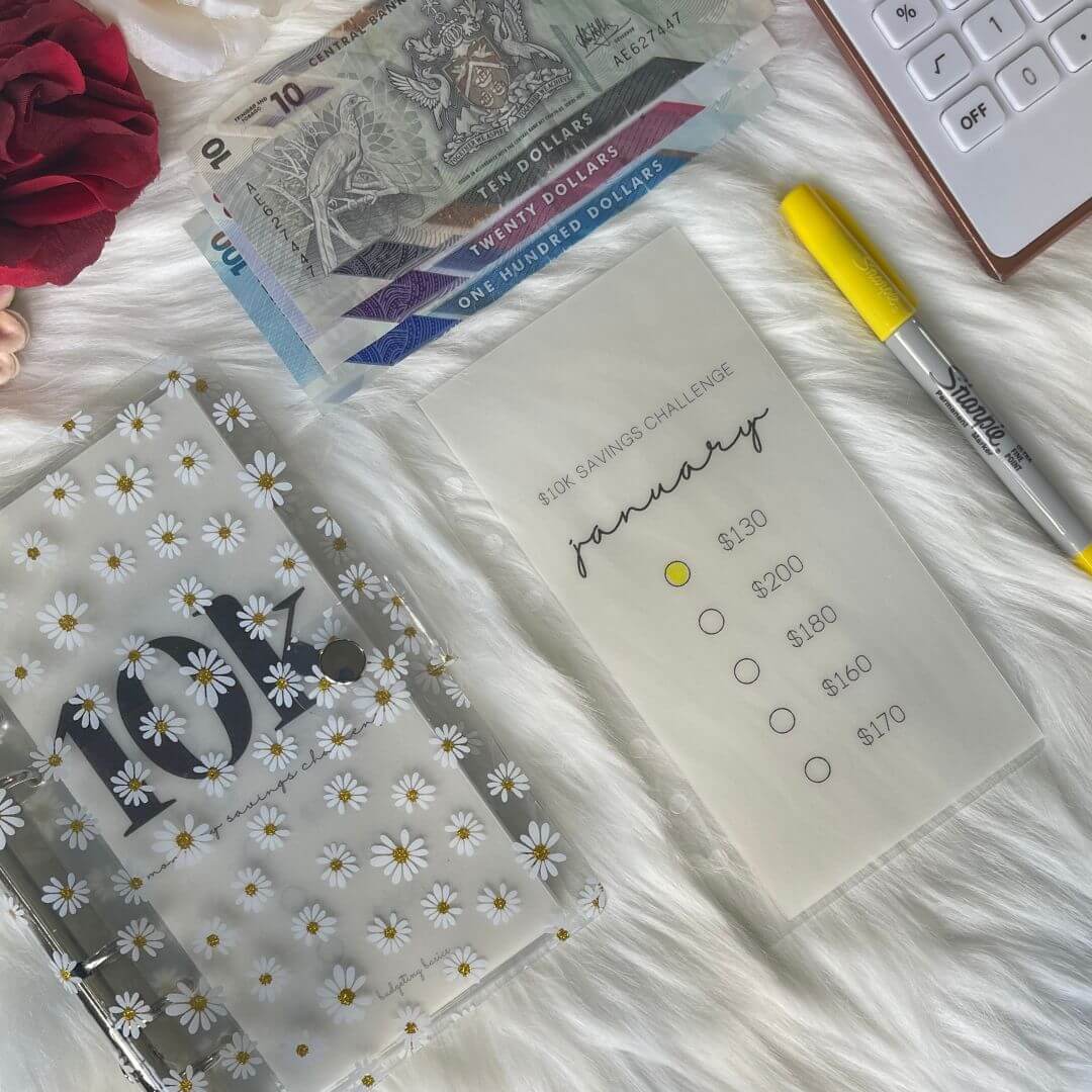 10k Savings Challenge Bundle with with Clear Floral Binder from Budgeting Basics Trinidad and Tobago
