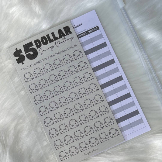 $5 Dollar Savings Challenge with Budget Sheet and Cash Envelope exclusively available at Budgeting Basics Trinidad and Tobago