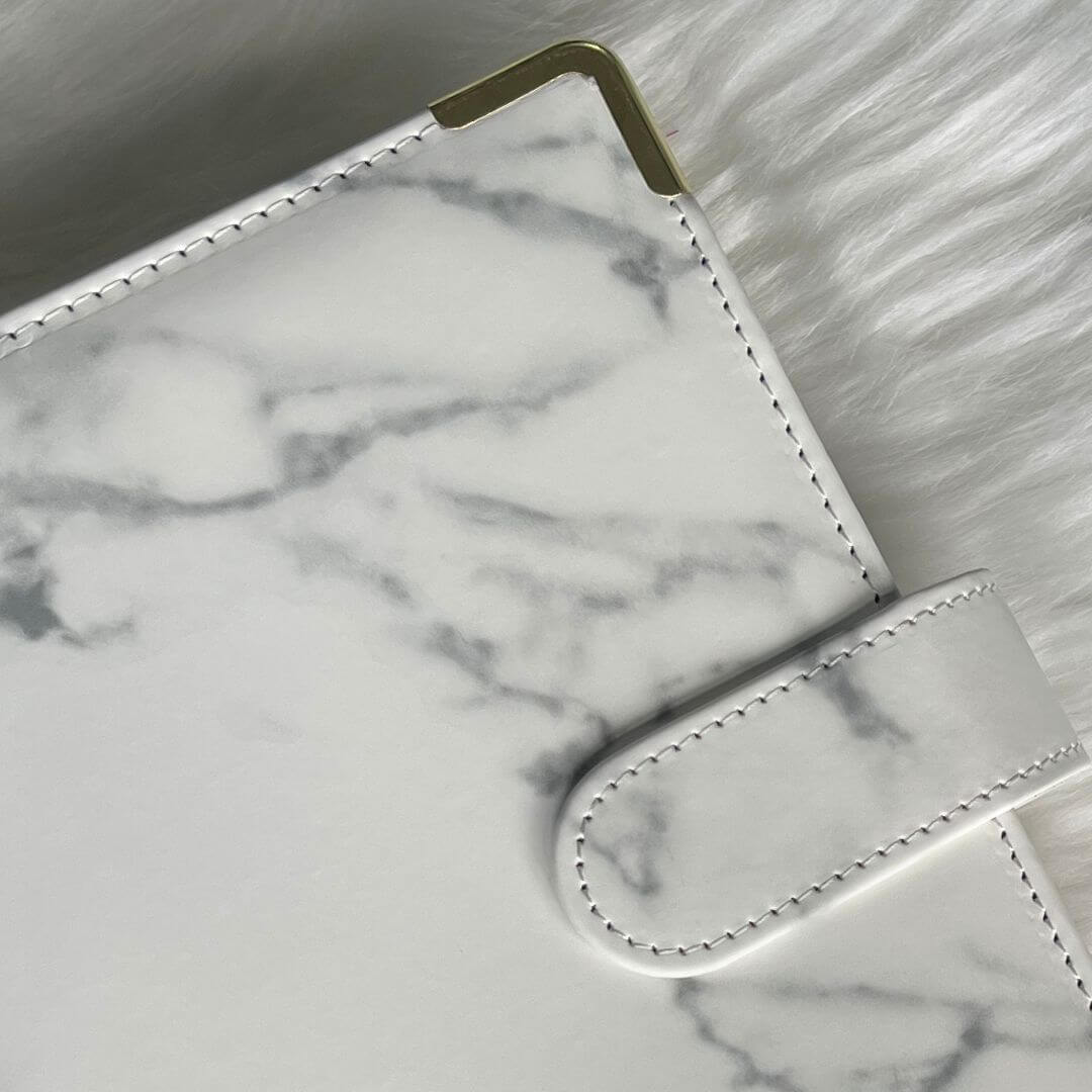 White A5 Marble Budget Binder exclusively available at Budgeting Basics Trinidad and Tobago