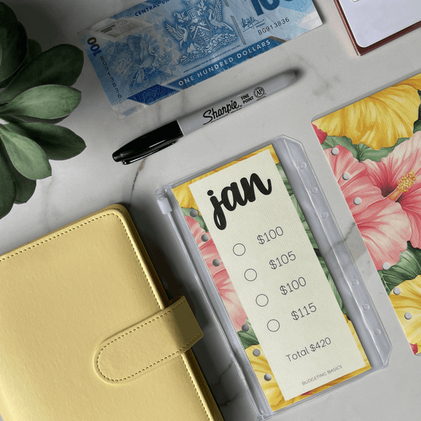Hibiscus Monthly Savings Challenge Binder exclusively available at Budgeting Basics Trinidad and Tobago