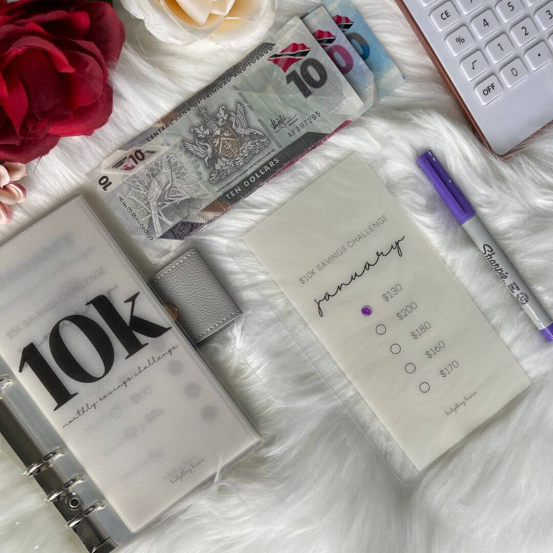 10k Savings Challenge Bundle Floral Style B with our Silver Binder available exclusively at Budget Basics Trinidad and Tobago