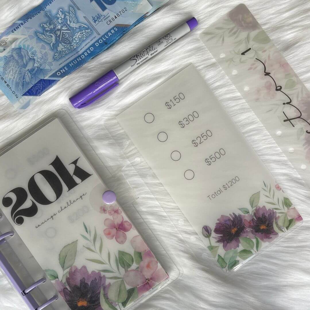 20k Savings Challenge Bundle with our Lavender Binder available exclusively at Budget Basics Trinidad and Tobago