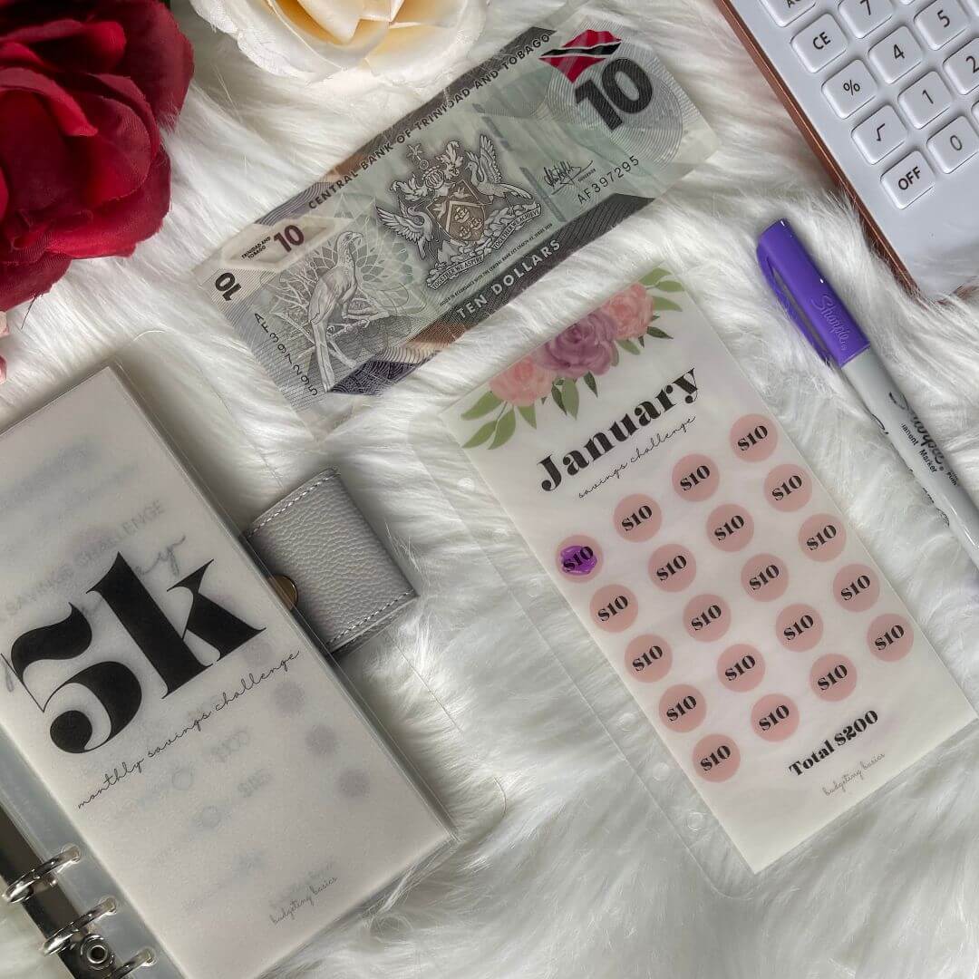 5k Savings Challenge Bundle Floral Style B with Silver Binder exclusively available at Budget Basics Trinidad and Tobago