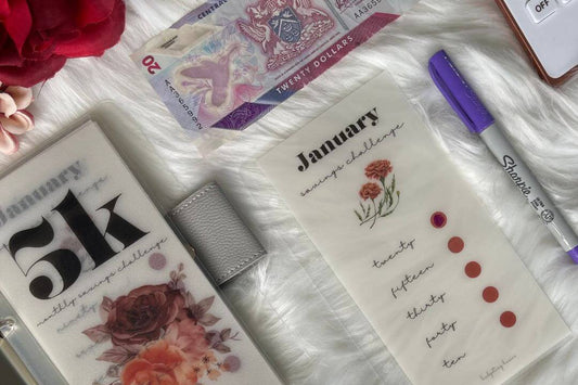 5k Savings Challenge Bundle Floral Style B with Rose Gold Binder exclusively available at Budget Basics Trinidad and Tobago