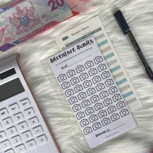 Adventure Awaits Savings Challenge with Tracker and Budget Sheet exclusively available at Budgeting Basics Trinidad and Tobago