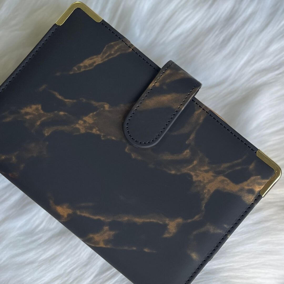 Black A6 Marble Budget Binder exclusively available at Budgeting Basics Trinidad and Tobago