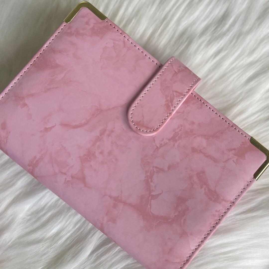 Pink Marble A6 Budget Binder exclusively available at Budgeting Basics Trinidad and Tobago