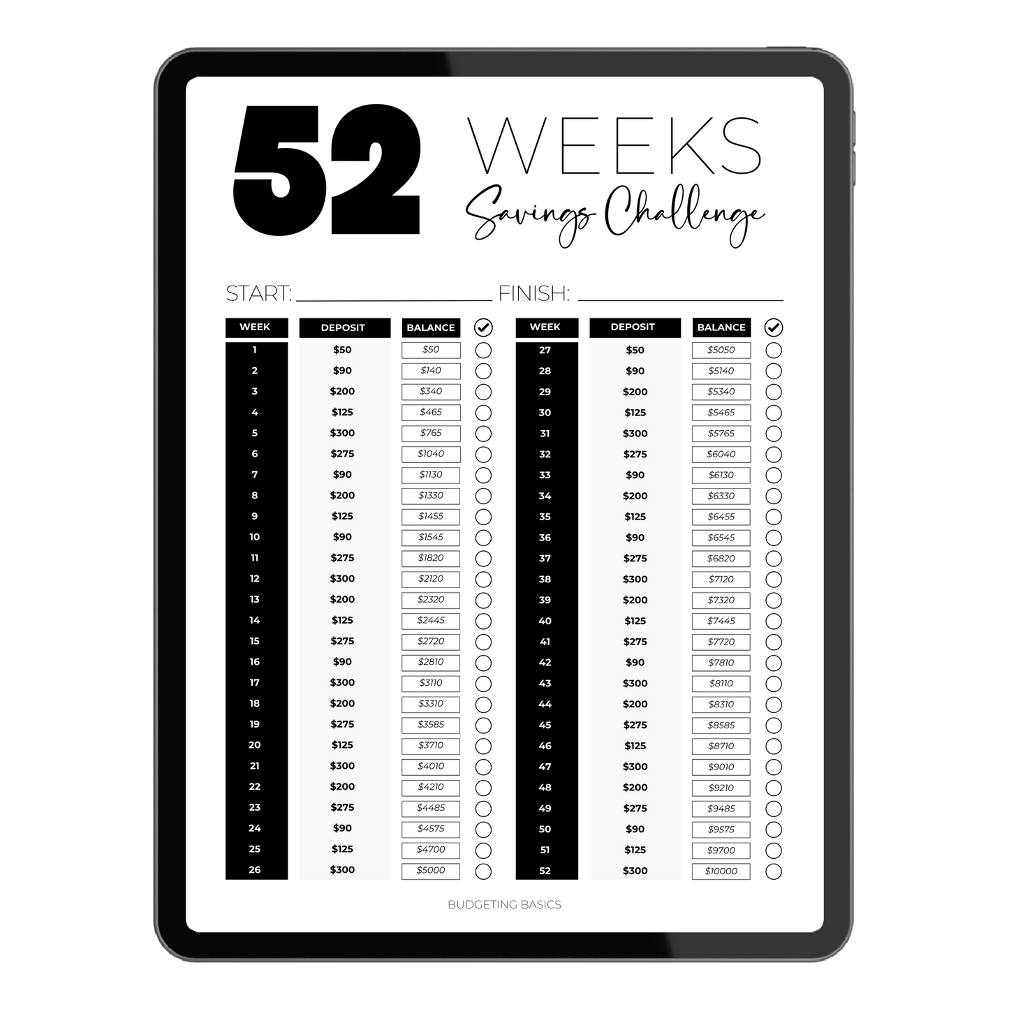 52 Weeks Savings Challenge | Printable