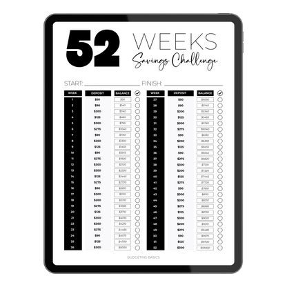 52 Weeks Savings Challenge | Printable