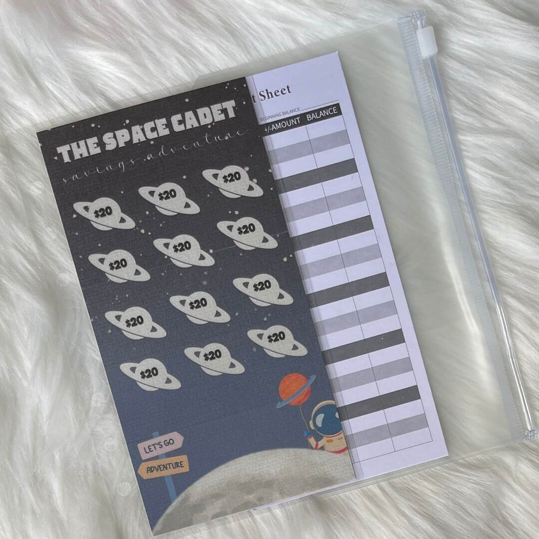 The Space Cadet Savings Challenge with Budget Sheet and Cash Envelope exclusively available at Budgeting Basics Trinidad and Tobago