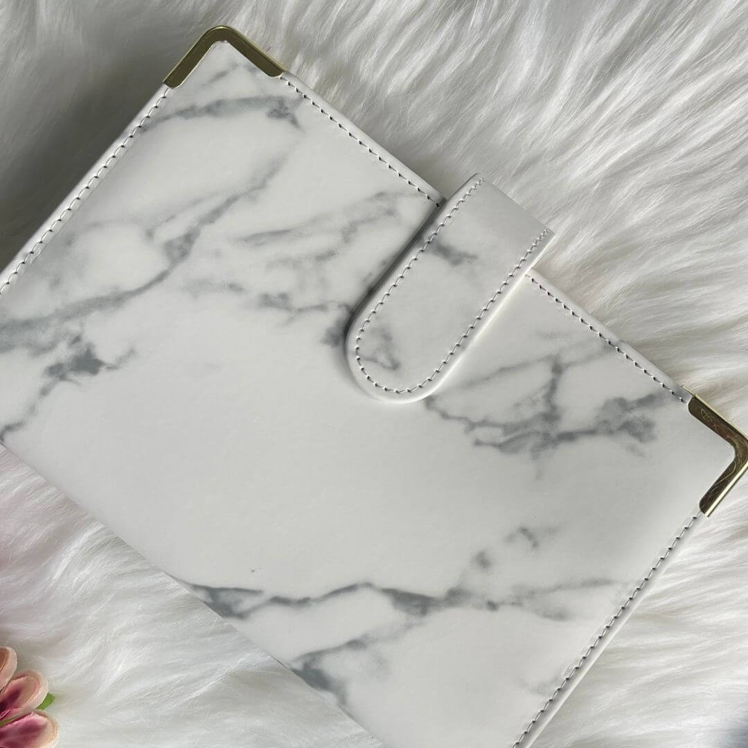 White Marble A6 Budget Binder exclusively available at Budgeting Basics Trinidad and Tobago